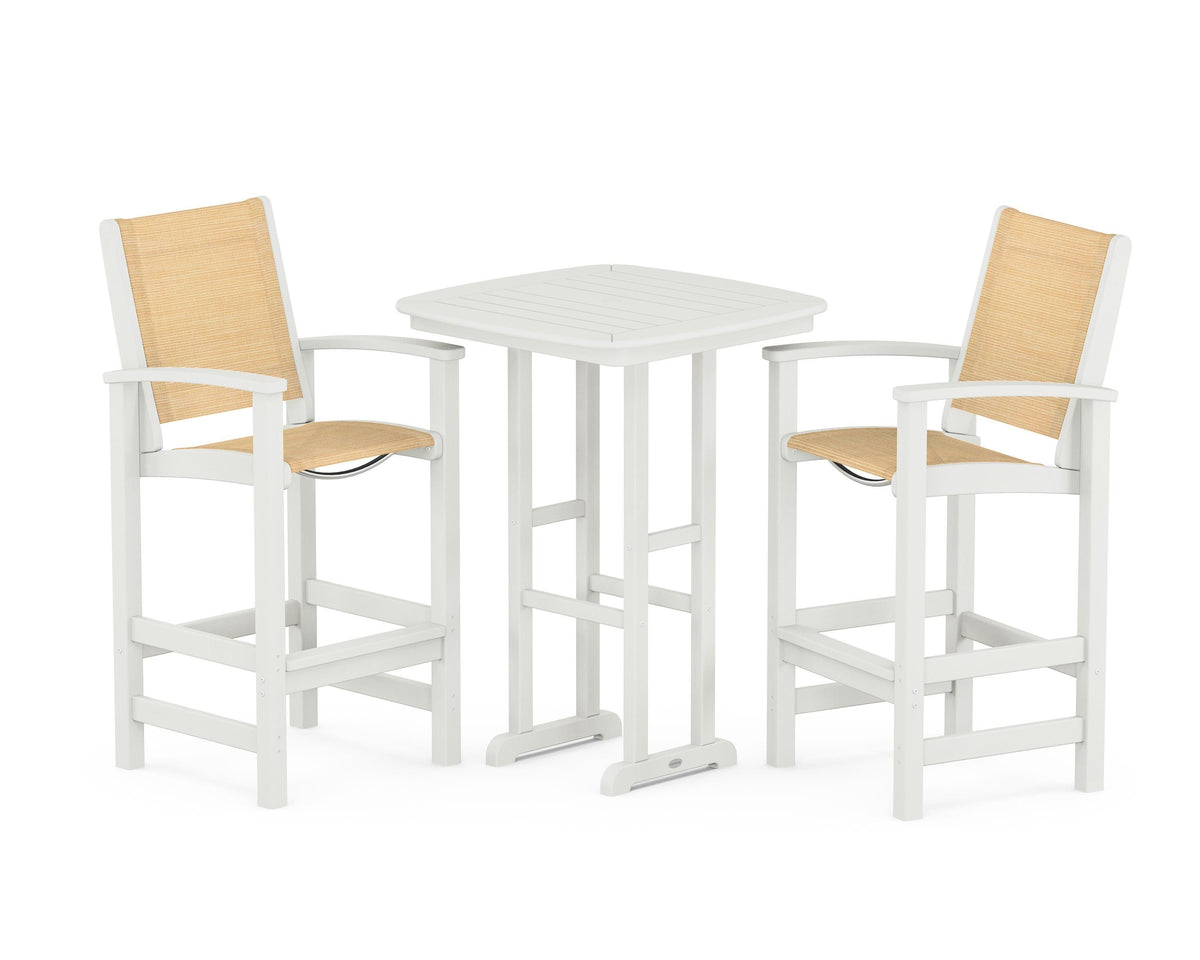 POLYWOOD Coastal 3-Piece Bar Set in Vintage White / Dupioni Apricot