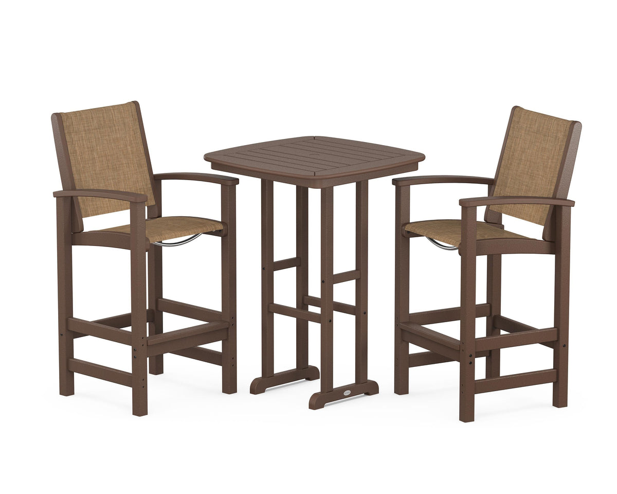 POLYWOOD Coastal 3-Piece Bar Set in Mahogany / Burlap