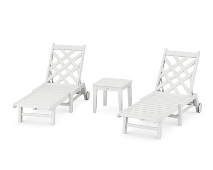 POLYWOOD Wovendale 3-Piece Chaise Set with Wheels in White
