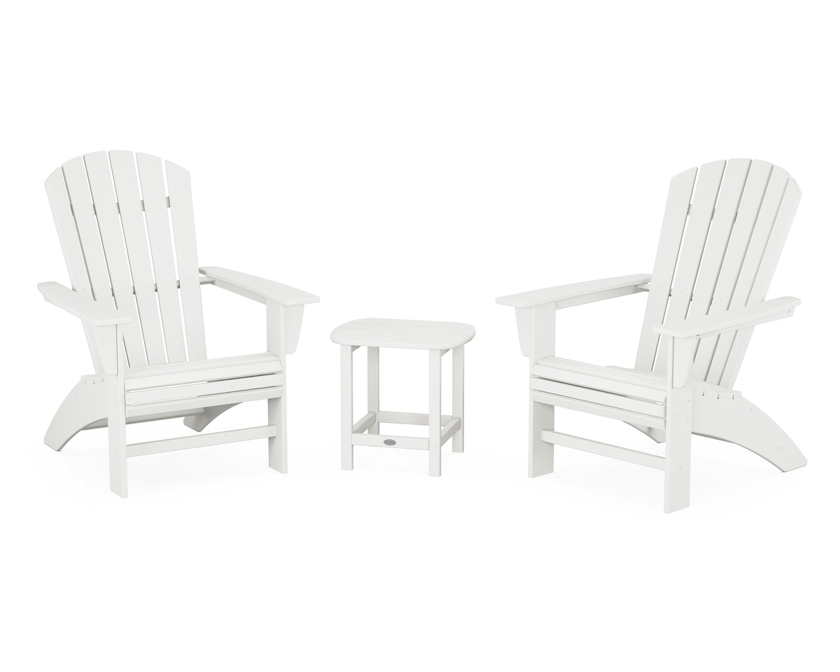 POLYWOOD Nautical 3-Piece Curveback Adirondack Set in Vintage White