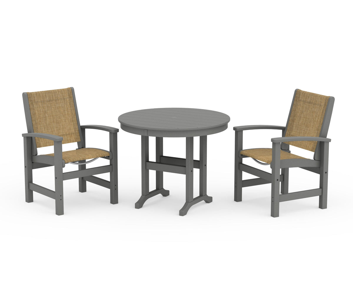POLYWOOD Coastal 3-Piece Round Dining Set in Slate Grey / Burlap