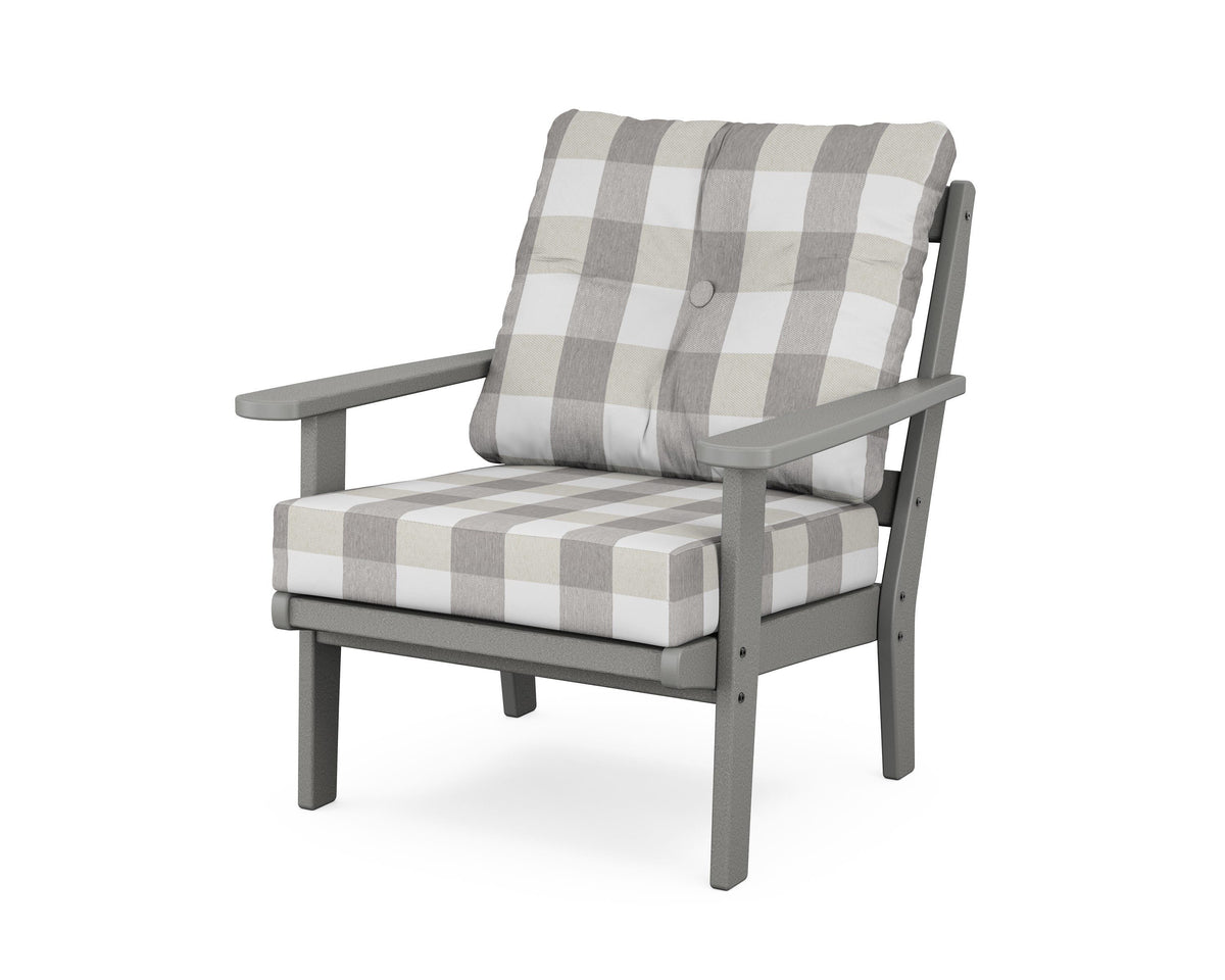 POLYWOOD Mission Deep Seating Chair in Slate Grey / Buffalo Plaid Grey Mist
