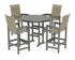 POLYWOOD Coastal Woven High-Back 5-Piece Round Farmhouse Bar Set in Slate Grey / Dune Grass