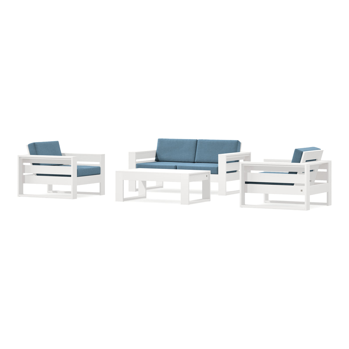 POLYWOOD PW Designer Series Latitude 4-Piece Lounge Loveseat Set in Vintage White / Sky Blue