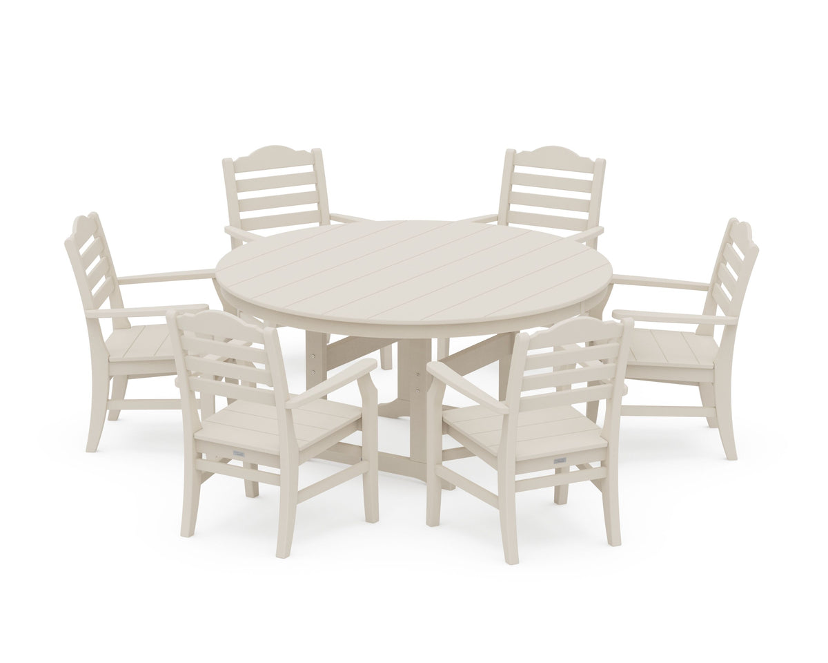 POLYWOOD Savannah 7-Piece Arm Chair Round Farmhouse Dining Set in Sand