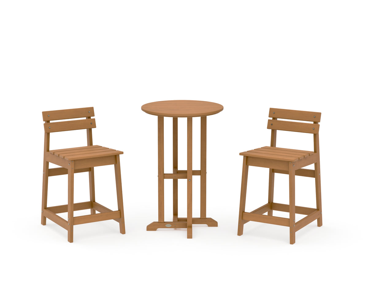 POLYWOOD Modern Studio Plaza Lowback 3-Piece Bistro Counter Set in Natural