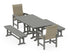 POLYWOOD Coastal Woven High-Back 5-Piece Farmhouse Dining Set with Benches in Slate Grey / Dune Grass