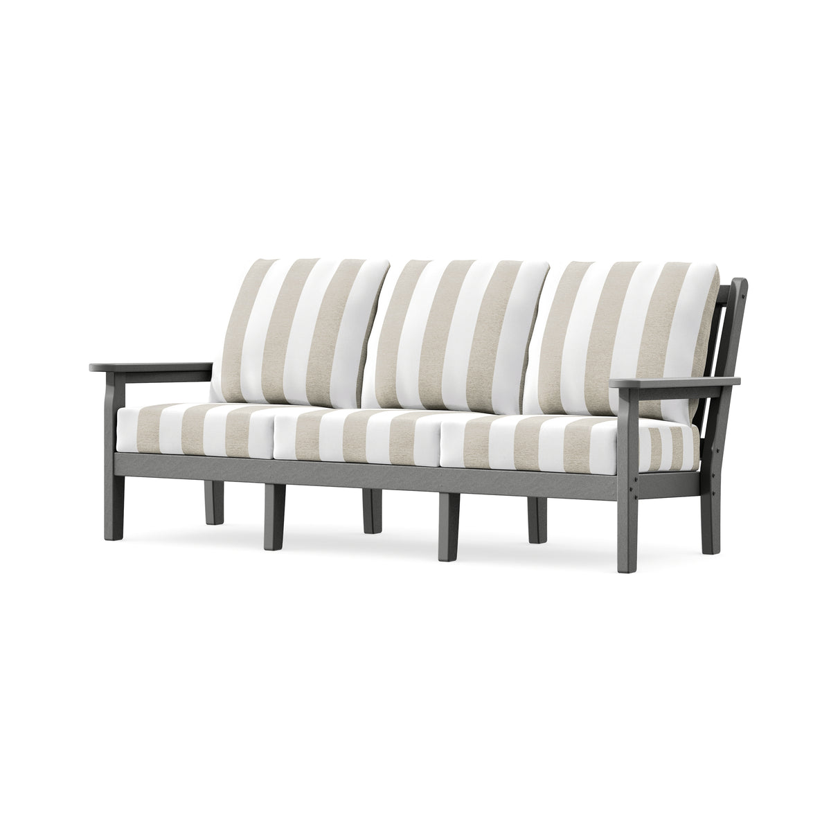 POLYWOOD Chippendale Deep Seating Sofa in Slate Grey / Cabana Stripe Dune Burlap