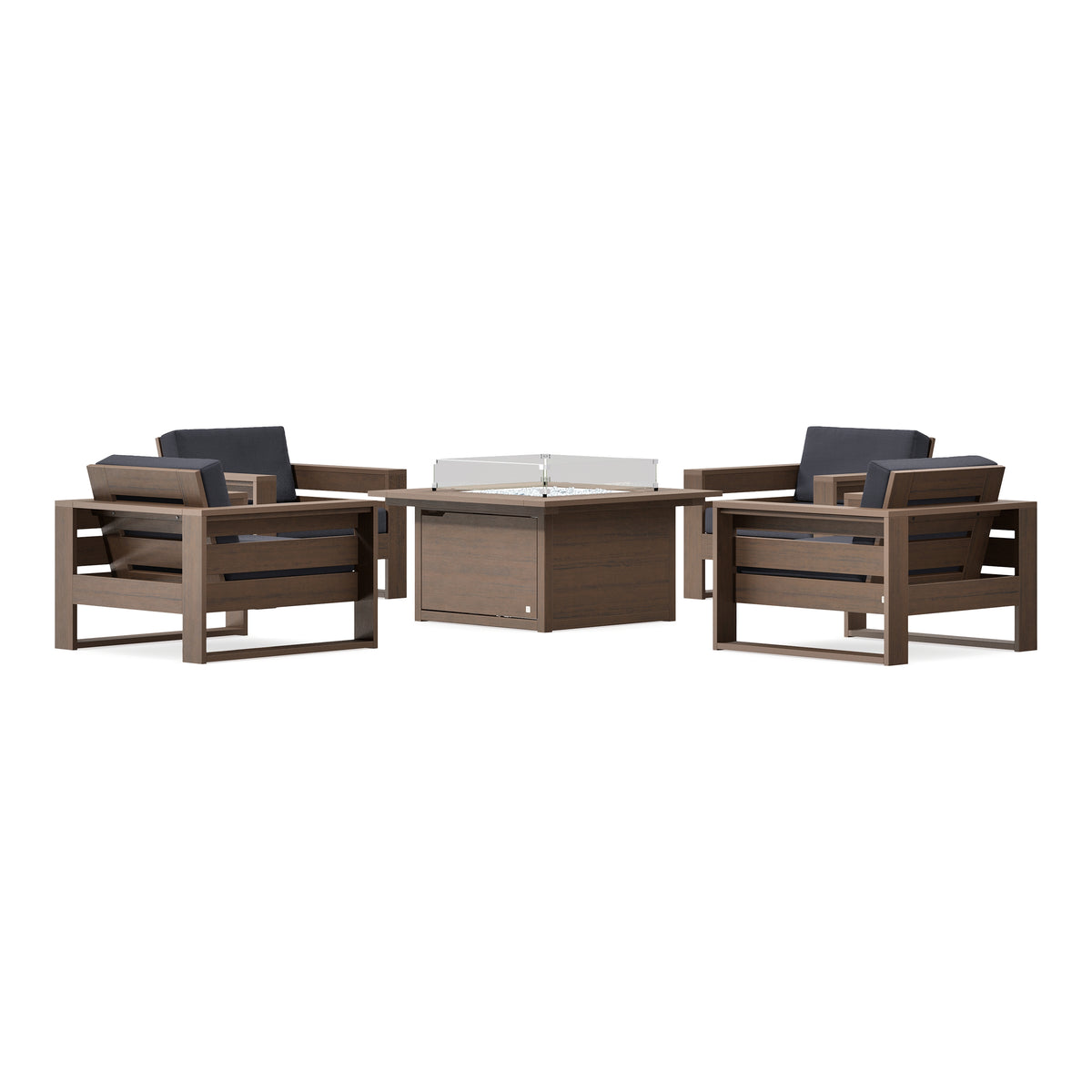 POLYWOOD PW Designer Series Latitude 5-Piece Lounge Fire Table Set in Kona / Midnight Linen
