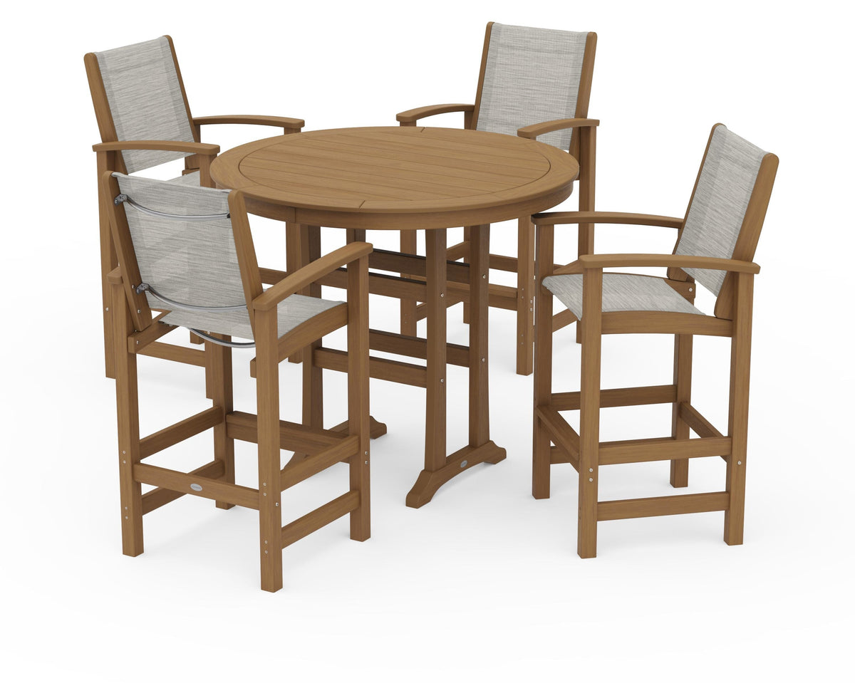POLYWOOD Coastal 5-Piece Nautical Trestle Bar Set in Natural / Birch