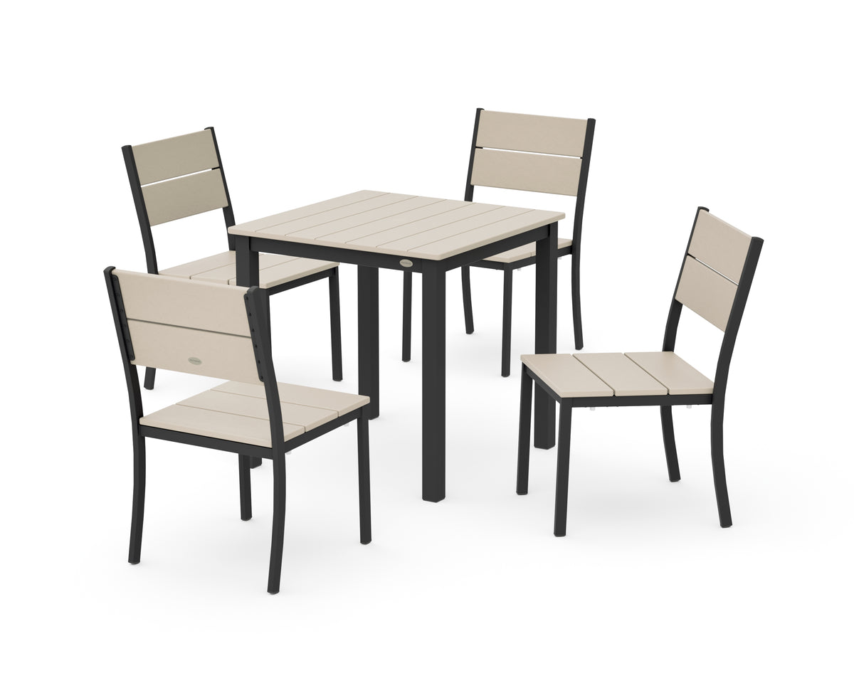 POLYWOOD Main Street 5-Piece Square Dining Set- Small in Black / Sand