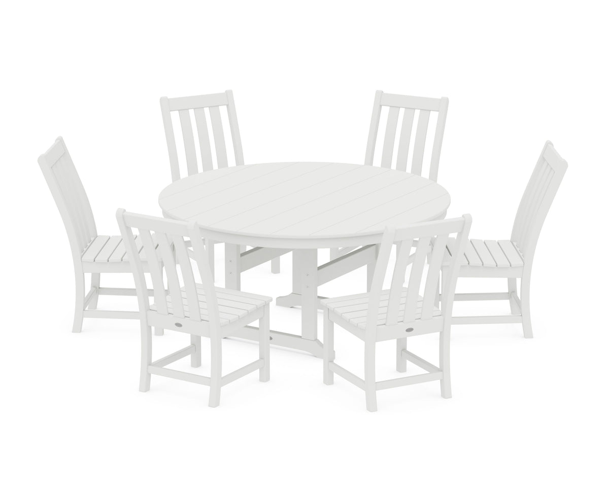 POLYWOOD Vineyard 7-Piece Side Chair Round Farmhouse Dining Set in White
