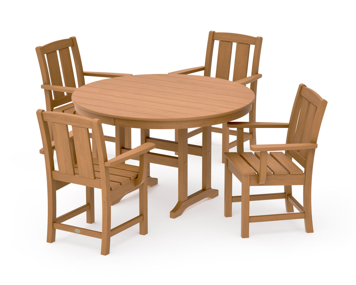 POLYWOOD Mission 5-Piece Round Farmhouse Dining Set in Natural