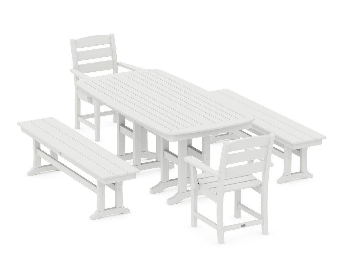 POLYWOOD Lakeside 5-Piece Dining Set with Benches - 37" x 72" Table in Vintage White