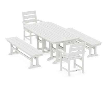 POLYWOOD Lakeside 5-Piece Dining Set with Benches - 37" x 72" Table in Vintage White