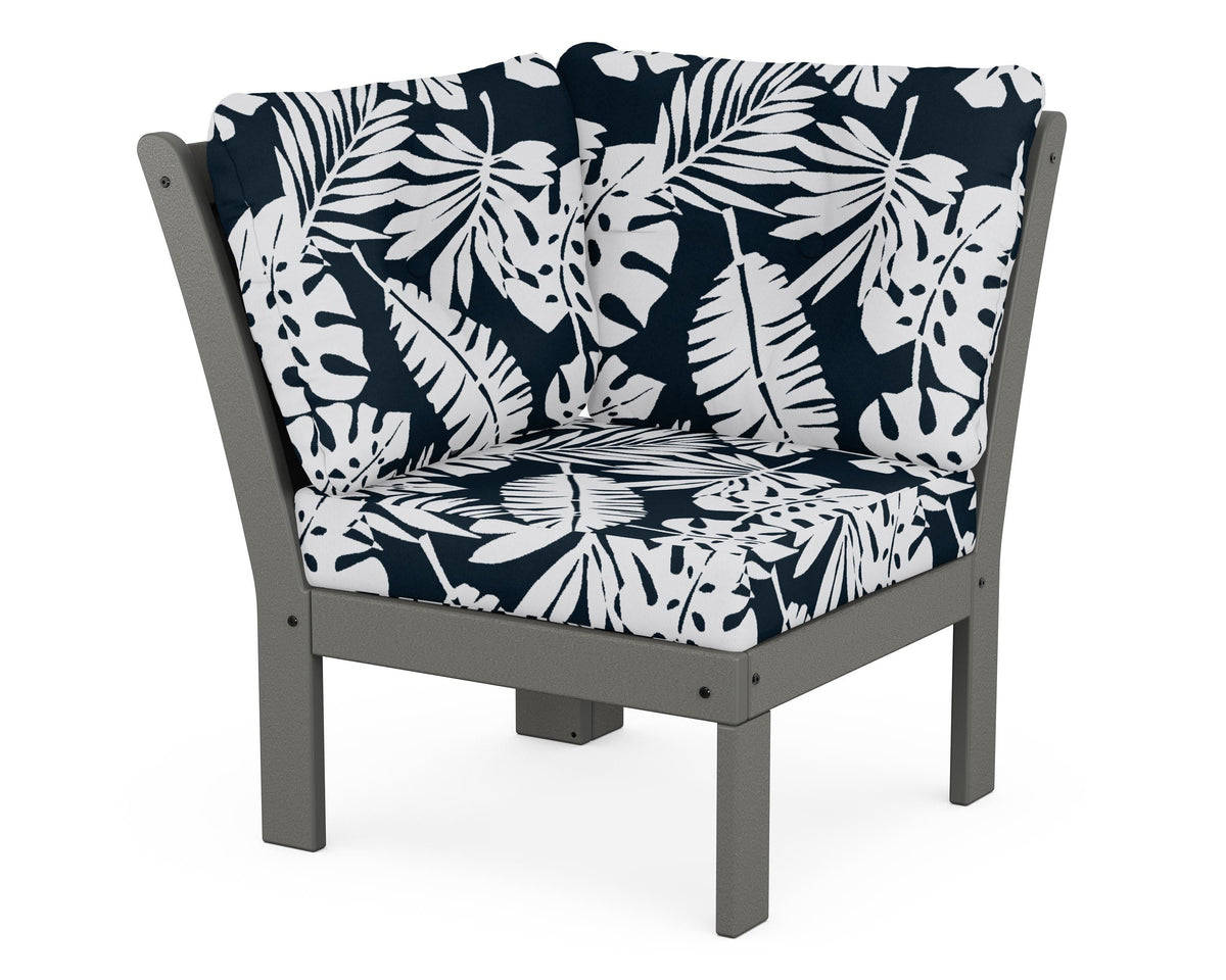 POLYWOOD Vineyard Modular Corner Chair in Slate Grey / Leaf Marine Indigo