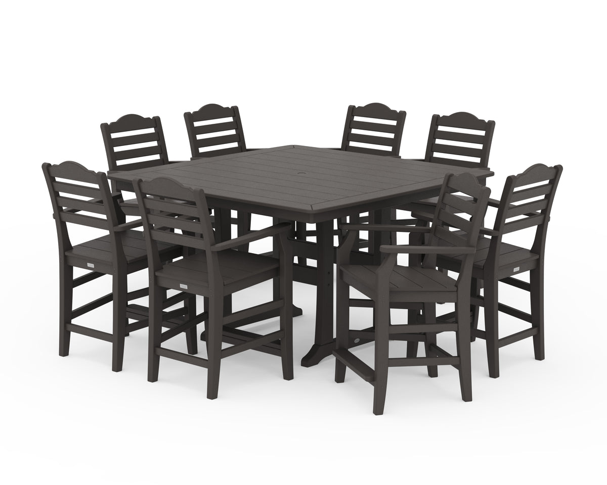 POLYWOOD Savannah 9-Piece Square Counter Set with Trestle Legs in Vintage Coffee