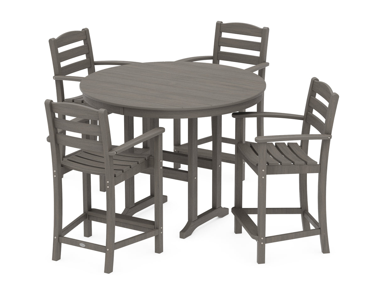 POLYWOOD La Casa Café 5-Piece Round Farmhouse Counter Set in Driftwood