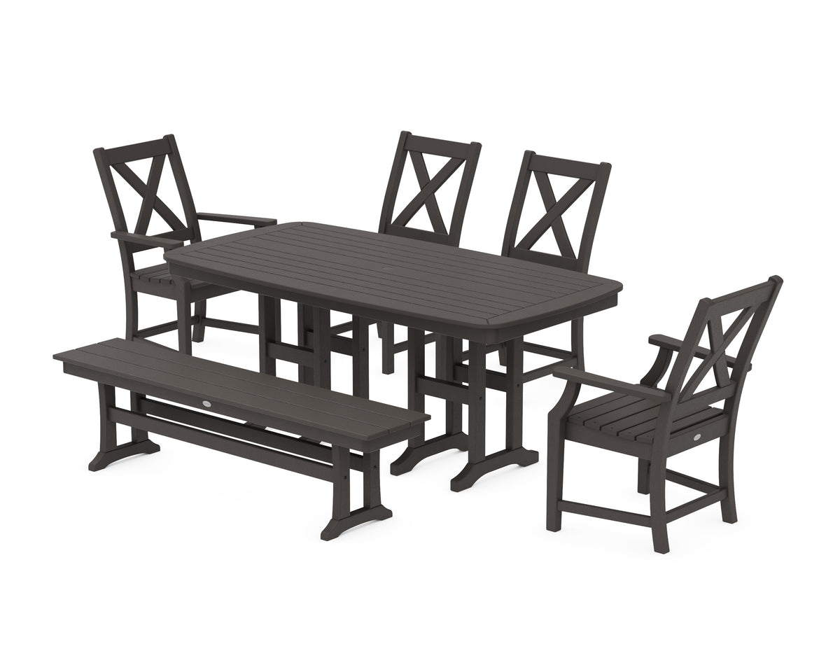 POLYWOOD Braxton 6-Piece Dining Set with Bench - 37" x 72" Table in Vintage Coffee