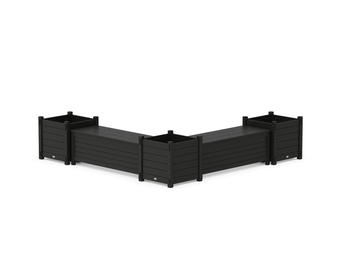 POLYWOOD 48" Nautical L-Shaped Planter Storage Bench Corner Set - Large in Black