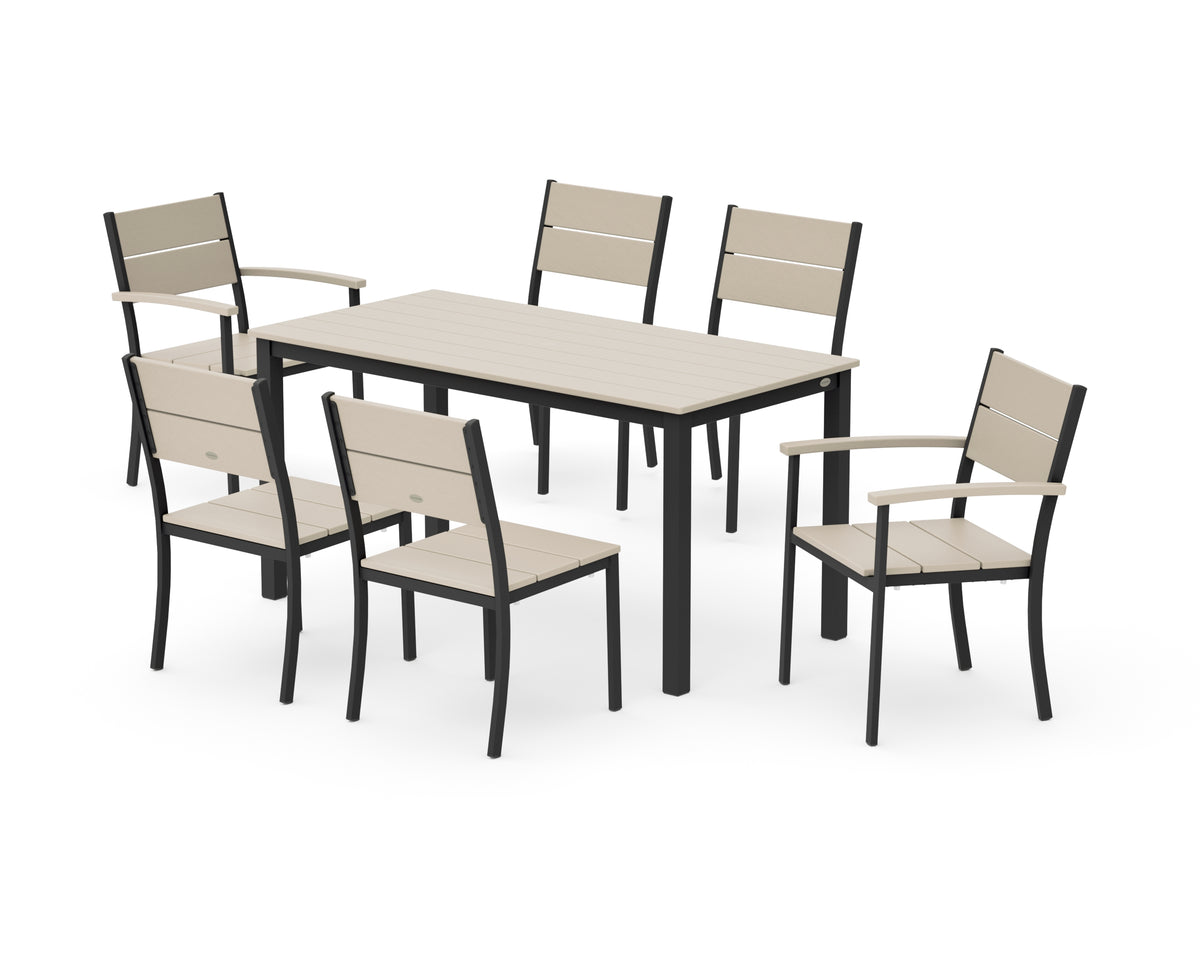 POLYWOOD Main Street 7-Piece Dining Set with Main Street 30 x 60 Dining Table in Black / Sand