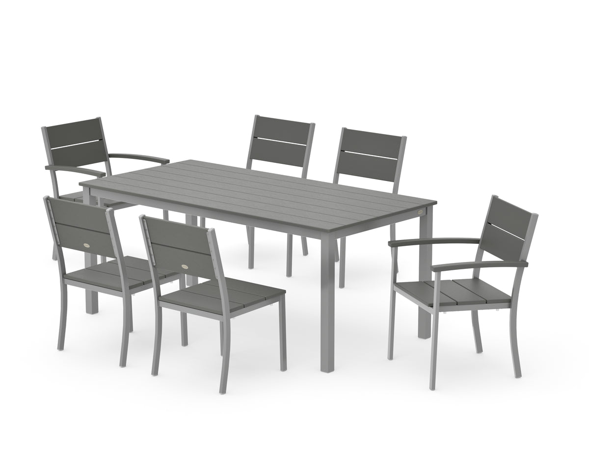 POLYWOOD Main Street 7-Piece Dining Set with Main Street 36" x 72" Dining Table in Silver / Slate Grey