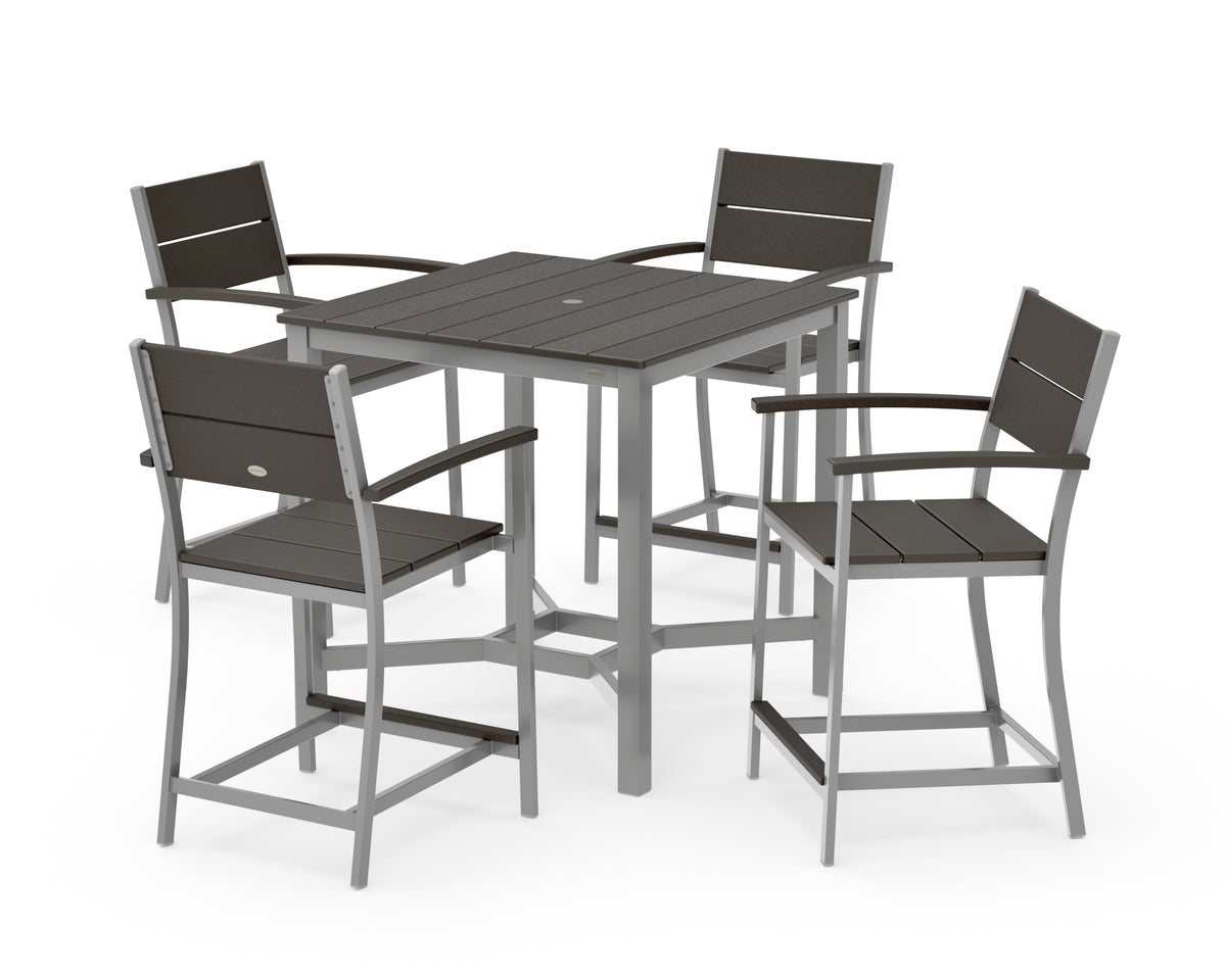 POLYWOOD Main Street 5-Piece Counter Set in Silver / Vintage Coffee