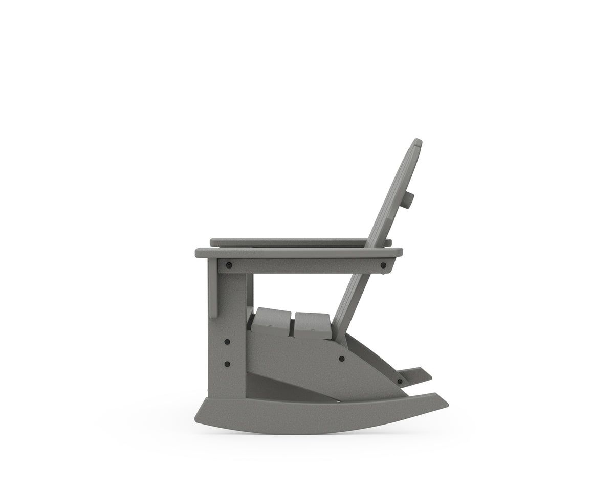 Second angled view of the POLYWOOD Kids Vineyard Adirondack Rocking Chair in Slate Grey