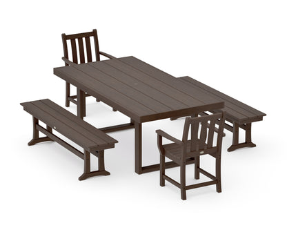 POLYWOOD Traditional Garden 5-Piece Dining Set with Benches - 39" x 78" Table in Kona