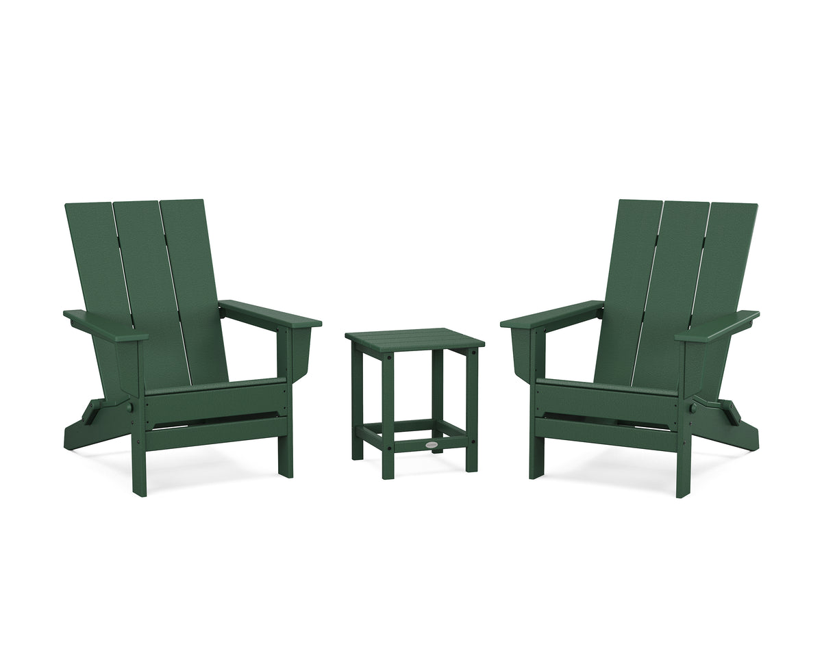 POLYWOOD 3-Piece Modern Studio Folding Adirondack Set in Green