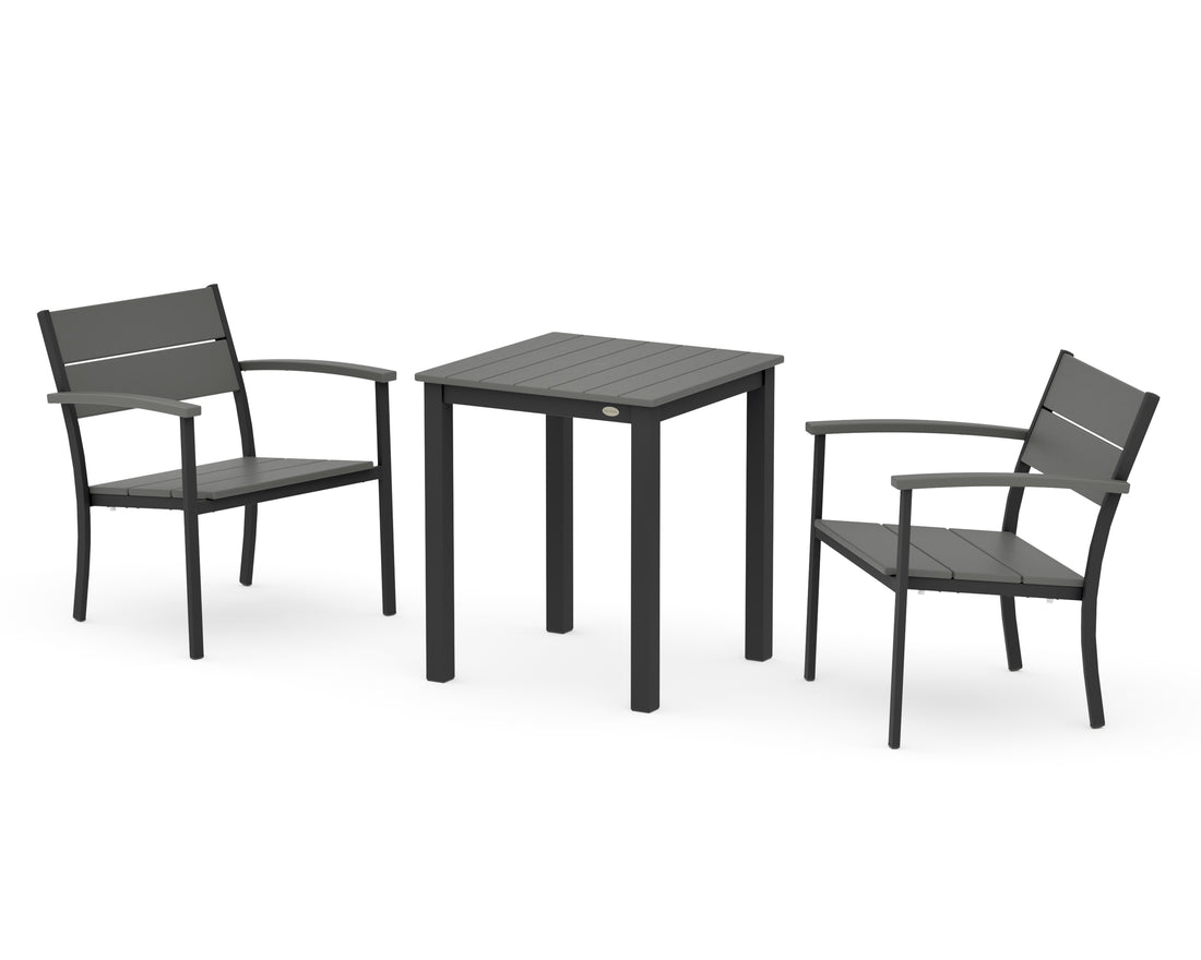 POLYWOOD Main Street 3-Piece Square Dining Set in Black / Slate Grey