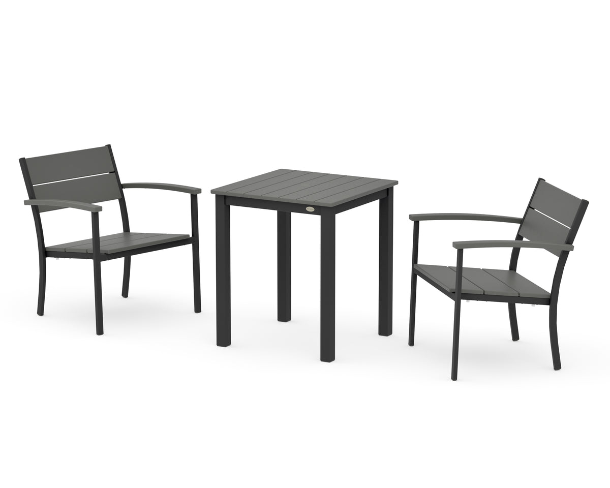 POLYWOOD Main Street 3-Piece Square Dining Set in Black / Slate Grey