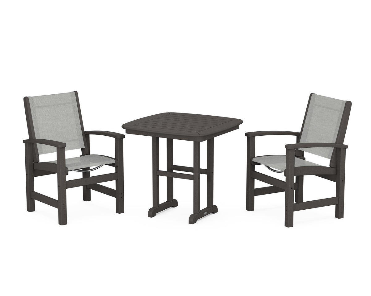 POLYWOOD Coastal 3-Piece Dining Set in Vintage Coffee / Metallic