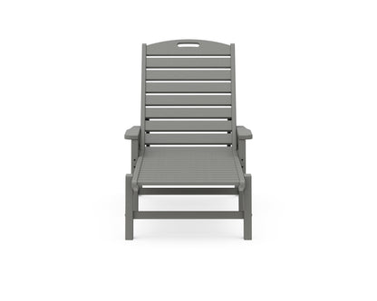 Angled view of the POLYWOOD Nautical Chaise with Arms &amp; Wheels in Slate Grey