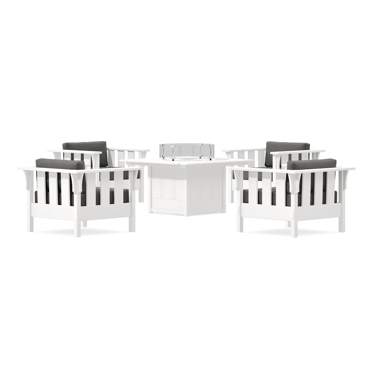 POLYWOOD Acadia 5-Piece Deep Seating Set with Fire Pit Table in Vintage White