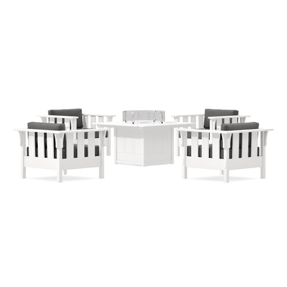 POLYWOOD Acadia 5-Piece Deep Seating Set with Fire Pit Table in Vintage White
