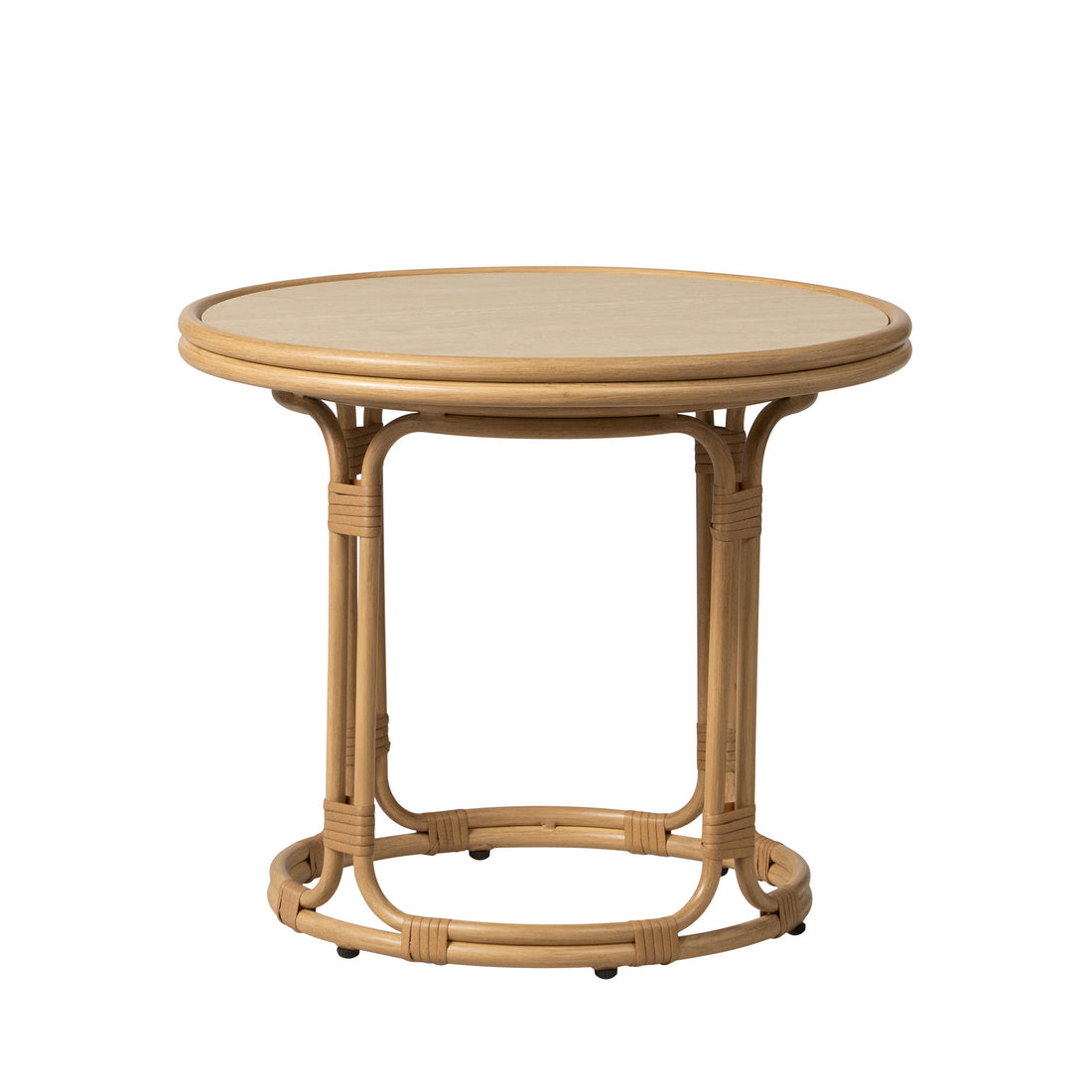 Lloyd Flanders Riviera 23.5" Round End Table with Travertine Top, lifestyle photo 2