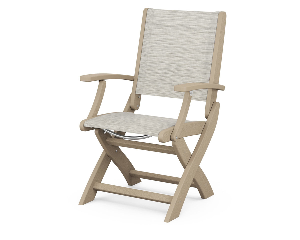 POLYWOOD Coastal Folding Chair in Vintage Sahara with Vintage Sahara arms and Birch sling