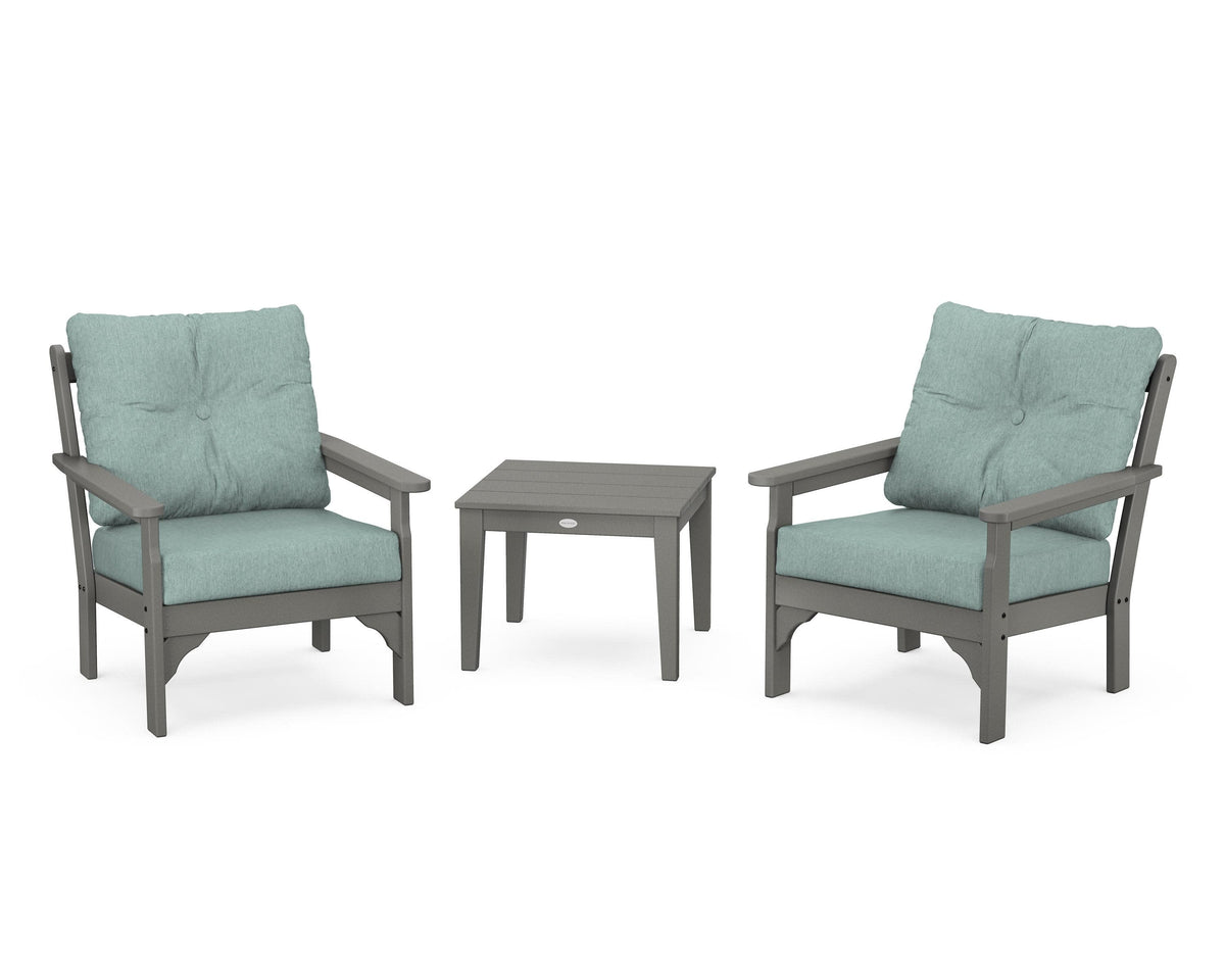 POLYWOOD Vineyard 3-Piece Deep Seating Set in Slate Grey / Glacier Spa