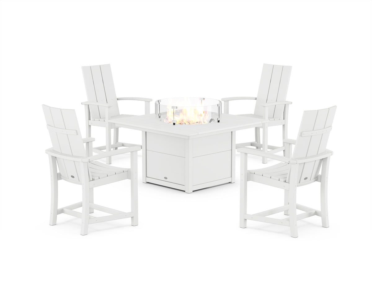 POLYWOOD Modern 4-Piece Upright Adirondack Conversation Set with Fire Pit Table in White