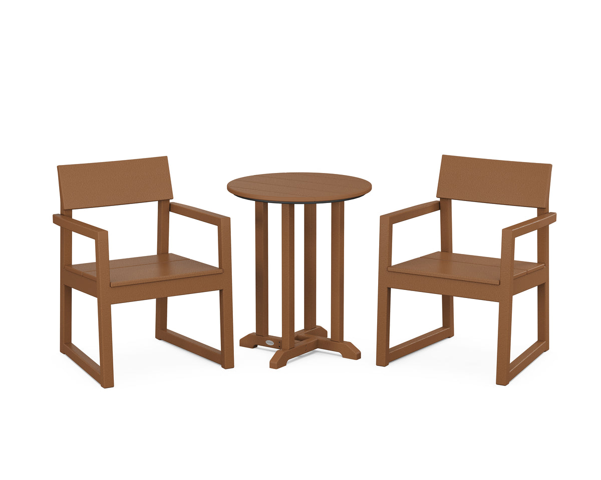 POLYWOOD EDGE 3-Piece Round Bistro Dining Set in Teak