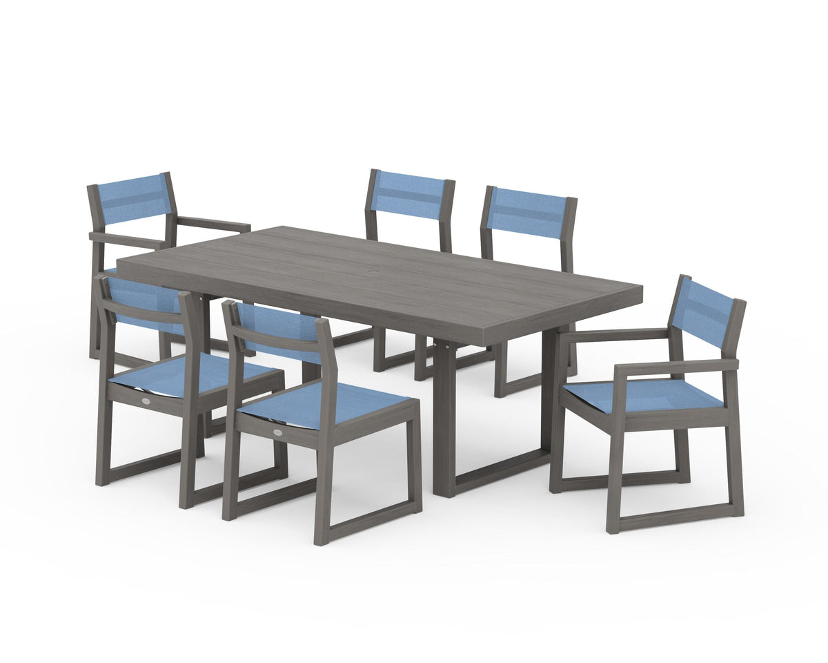 POLYWOOD EDGE Sling 7-Piece Dining Set in Driftwood / Poolside