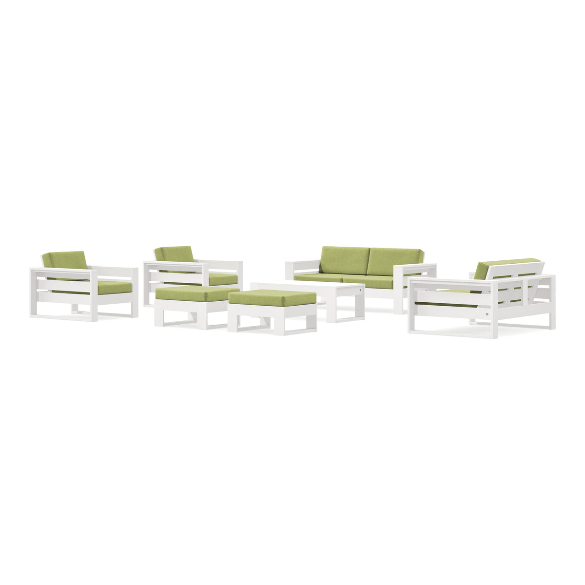 POLYWOOD PW Designer Series Latitude 7-Piece Lounge Loveseat Set in Vintage White / Chartreuse Boucle