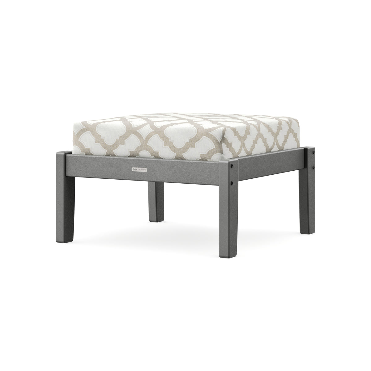 POLYWOOD Chinoiserie Deep Seating Ottoman in Slate Grey / Trellis Dune Burlap