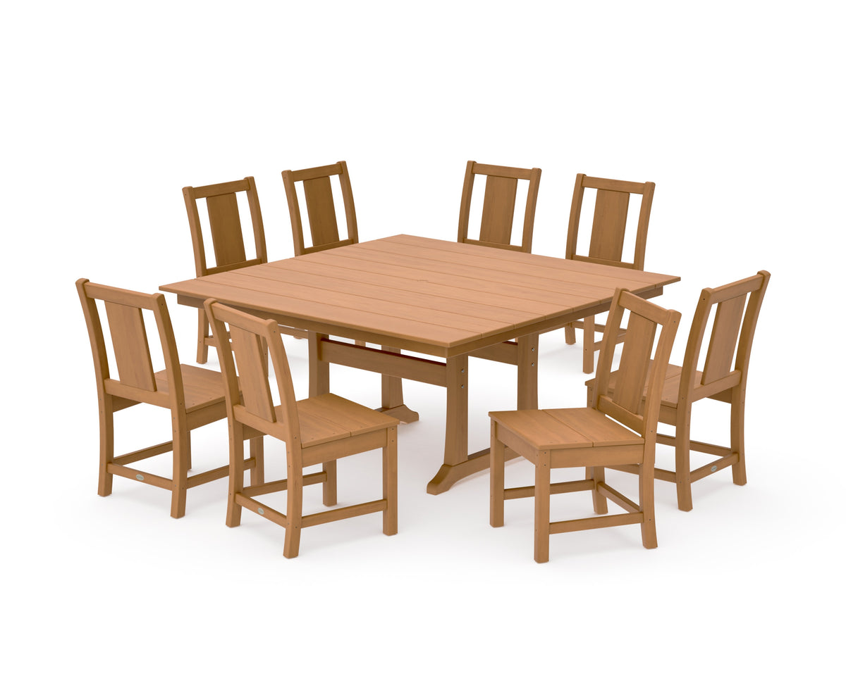 POLYWOOD Prairie Side Chair 9-Piece Square Farmhouse Dining Set with Trestle Legs in Natural