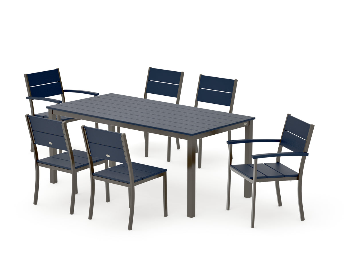 POLYWOOD Main Street 7-Piece Dining Set with Main Street 36" x 72" Dining Table in Bronze / Navy