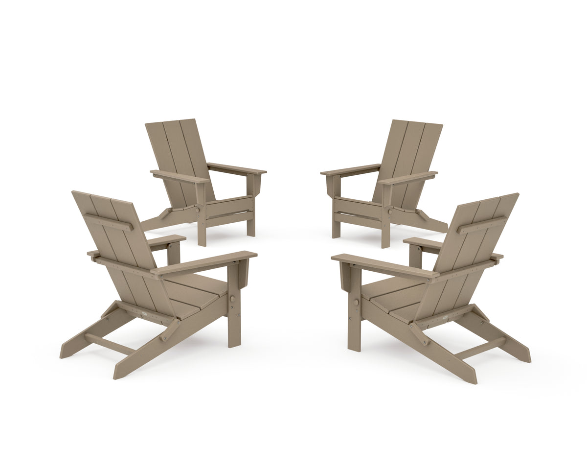 POLYWOOD 4-Piece Modern Studio Folding Adirondack Chair Conversation Set in Vintage Sahara