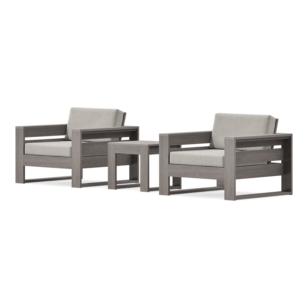 POLYWOOD PW Designer Series Latitude 3-Piece Lounge Chair Set in Driftwood / Weathered Tweed