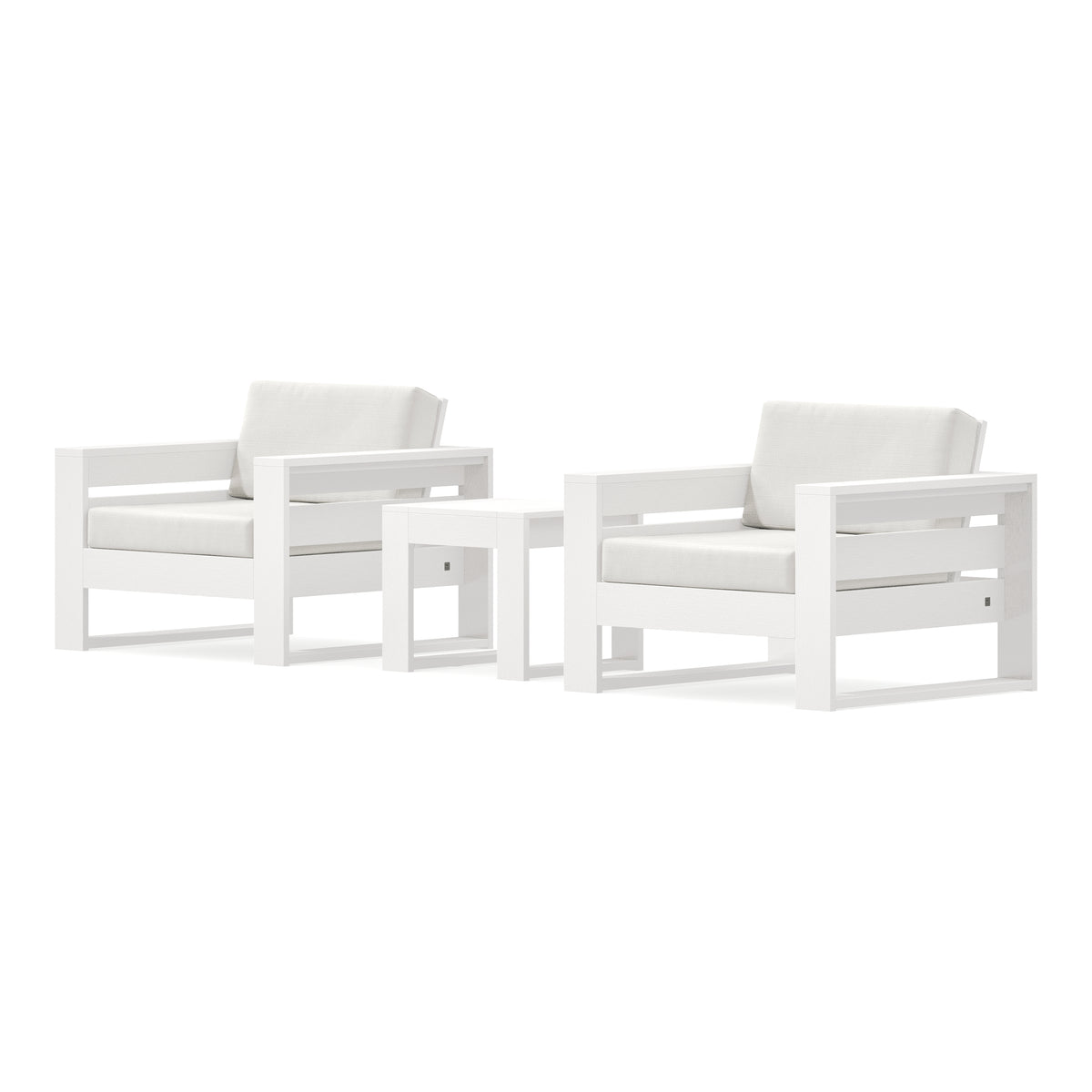 POLYWOOD PW Designer Series Latitude 3-Piece Lounge Chair Set in Vintage White / Natural Linen
