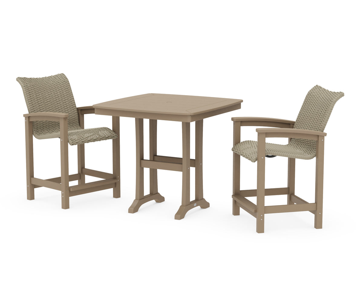 POLYWOOD Coastal Woven 3-Piece Counter Set with Trestle Legs in Vintage Sahara / Dune Grass